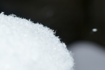 Close-up of a snowdrift of recent snowflakes