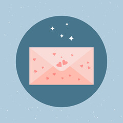 Romantic mail envelope with hearts.  Cute and romantic pictogram in circle. Story highlights circle icons. Trendy cute elements, Love and Valentines day concept.