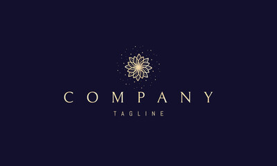 Vector golden logo on which an abstract image of a flower pattern in the form of a galaxy.
