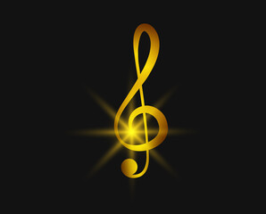 Obraz premium Golden musical treble clef, bright light glare. Vector illustration. Background.