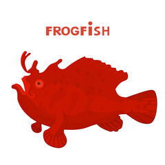 Sea fish Frogfish. Vector cartoon color red image.