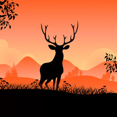 Vector illustration of a landscape with a deer.