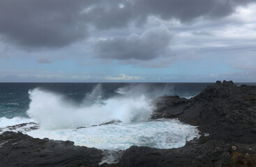 Gran Canaria, north coast, powerful ocean waves brought by winter wind storm
