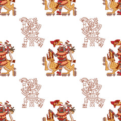 Obraz premium Aztec cacao seamless pattern design. Line art style. Vector illustration.