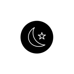 Moon and star icon in black round style. Weather and season icons