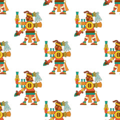 Fototapeta premium Aztec cacao seamless pattern design. Line art style. Vector illustration.