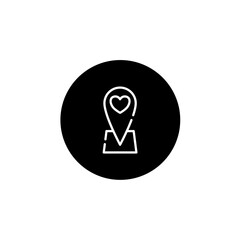 Love location icon in black round style. Love and affection icon