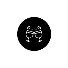 Love toast glass icon in black round style. Love and affection icon