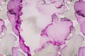 Obraz na płótnie Canvas Abstract texture alcohol inks, color transitions from gray to purple. Decorative marble backdrop.Trendy color 2021. Creative copy space.
