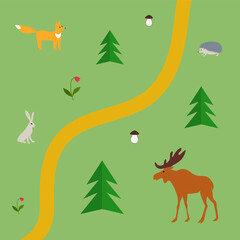 Forest animals. Vector color drawing silhouette image.