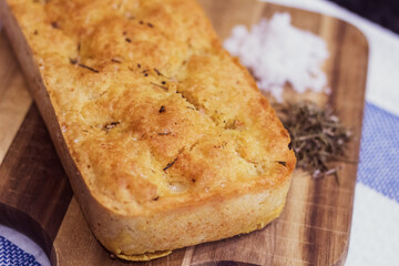 Rustic homemade bread made from rosemary and oats. Healthy homemade bread recipe. 