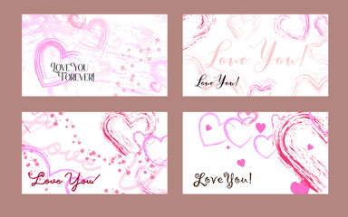 Valentine holiday poster design. Heart shape, creative lettering and cartoon style boy and girl. Vector illustration.