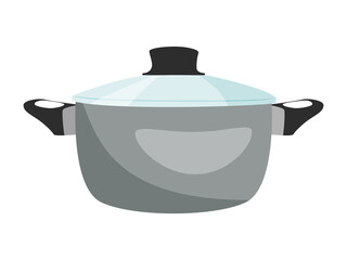 Cooking steel pot. Kitchen utensils. Vector illustration.