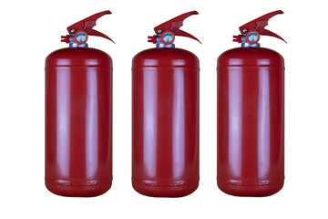 A set of powder fire extinguishers with a pressure gauge on a white background.