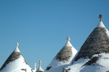 Trulli of Alberobello with snow 