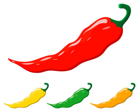Chili pepper. Beautiful new icons of hot peppers of different colors. Seasoning for spicy food. Vector illustration for websites, prints and culinary magazines.