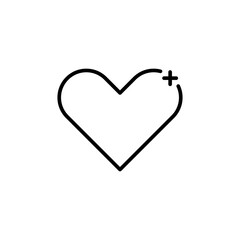 Heart plus sign. Favorite icon in thin outline style. Internet symbol like plus heart shape. Stock Vector illustration isolated on white background.