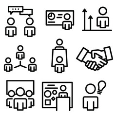 Set of online business meeting cash, business, future and online, website related icons on white background, thin line, outline EPS Vector