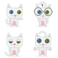 Cute white cat cartoon set.Vector illustration.