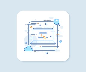 Swipe up laptop line icon. Abstract vector button. Scrolling arrow sign. Landing page scroll symbol. Swipe up line icon. Laptop concept badge. Vector