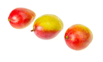 Ripe, juicy, sweet red-green mango. Exotic fruits isolated on white. Studio Photo