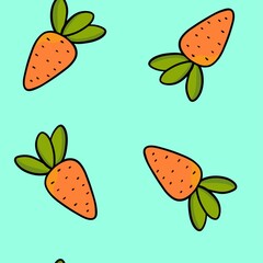 Bright seamless pattern from orange carrots on a blue background. Vector background of carrots in doodle style for textiles, prints, cards, posters.