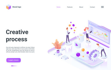 Business people brainstorm, work in creative analysis process concept isometric vector illustration. Cartoon 3d digital modern expertise service, analyst businessman team brainstorming landing page