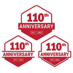 110 years anniversary celebration logotype. 110th anniversary logo collection. Set of anniversary design template. Vector and illustration. 