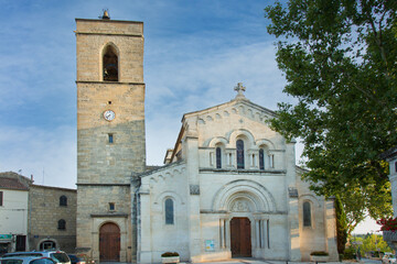 Fototapeta na wymiar Church of Fabregues (France) with its bell tower