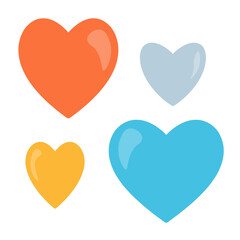 Hearts. Red heart, blue, grey and yellow colors. Colorful cartoon shapes. Simple flat design. Vector illustration isolated on white background