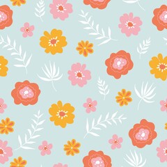 seamless pattern with lace hand drawn flowers and leaves on the nude background vector