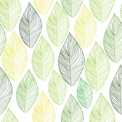 Graphic leaves seamless green pattern. vector illustration