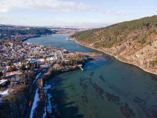 Aerial winter view of Pancharevo lake, Bulgaria