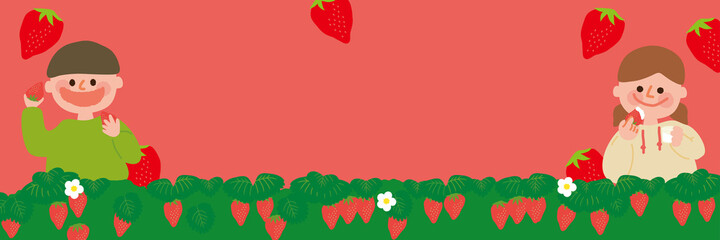 いちご狩りする男の子と女の子