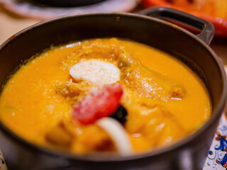 Close up shot of Portugal style curry chicken