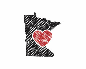Hand Drawing Minnesota Map And Heart Logo Vector 001