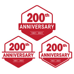 200 years anniversary celebration logotype. 200th anniversary logo collection. Set of anniversary design template. Vector and illustration. 