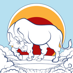 Chinese New Year 2021. White bull on blue background