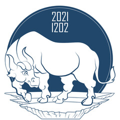 Chinese New Year 2021. White bull on blue background