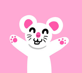 Stylized Adorable White Mouse Card