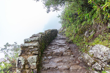 Old stone path in the mountains at Machu Picchu