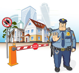 Stop sign coronavirus cop prohibits epidemic covid-19