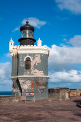 Fototapeta na wymiar Lighthouse Castillo San Felipe Del Morro Watchtower Lookout, Old San Juan, Puerto Rico