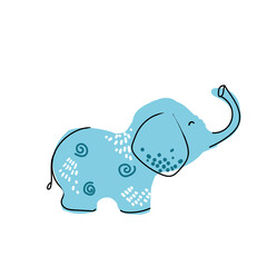 cute blue elephant in Scandinavian style