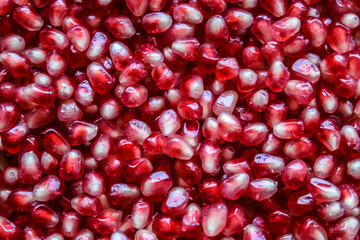 Pomegranate seeds. Macro. Close up. Red pomegranate seeds.