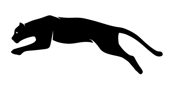 Vector black silhouette of a running panther isolated on a white background.
