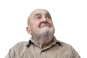 Obraz premium happy old man looking above isolated on white