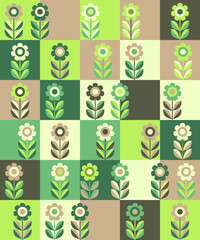 Obraz premium Seamless flowers pattern. Scandinavian style. Pastel colors. Olive color. Green. Beige. Brown. Vintage. Template for wrapping paper. Wallpapers. Modern fabrics. Fashion trends.