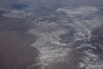 Aerial view of snow in Prescott valley after Arizona winter storm hit in January 2021. Arizona, USA