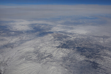Aerial view of mountains covered with snow north of Phoenix after Arizona winter storm hit in January 2021
